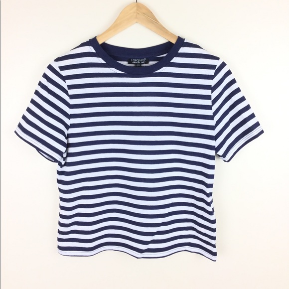 Topshop Tops - Topshop Navy Blue White Striped T-Shirt Nautical